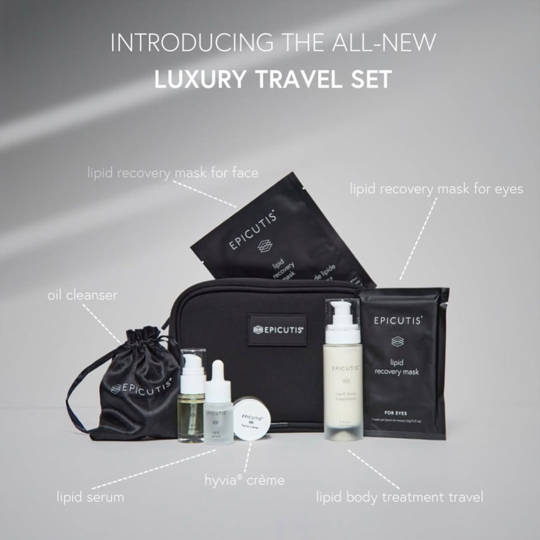 Epicutis Luxury Travel Set featuring travel-size skincare products for on-the-go use